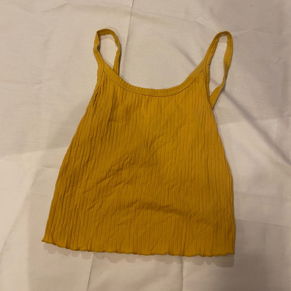 Old Navy Mustard Yellow Pleated Cropped Tank Top